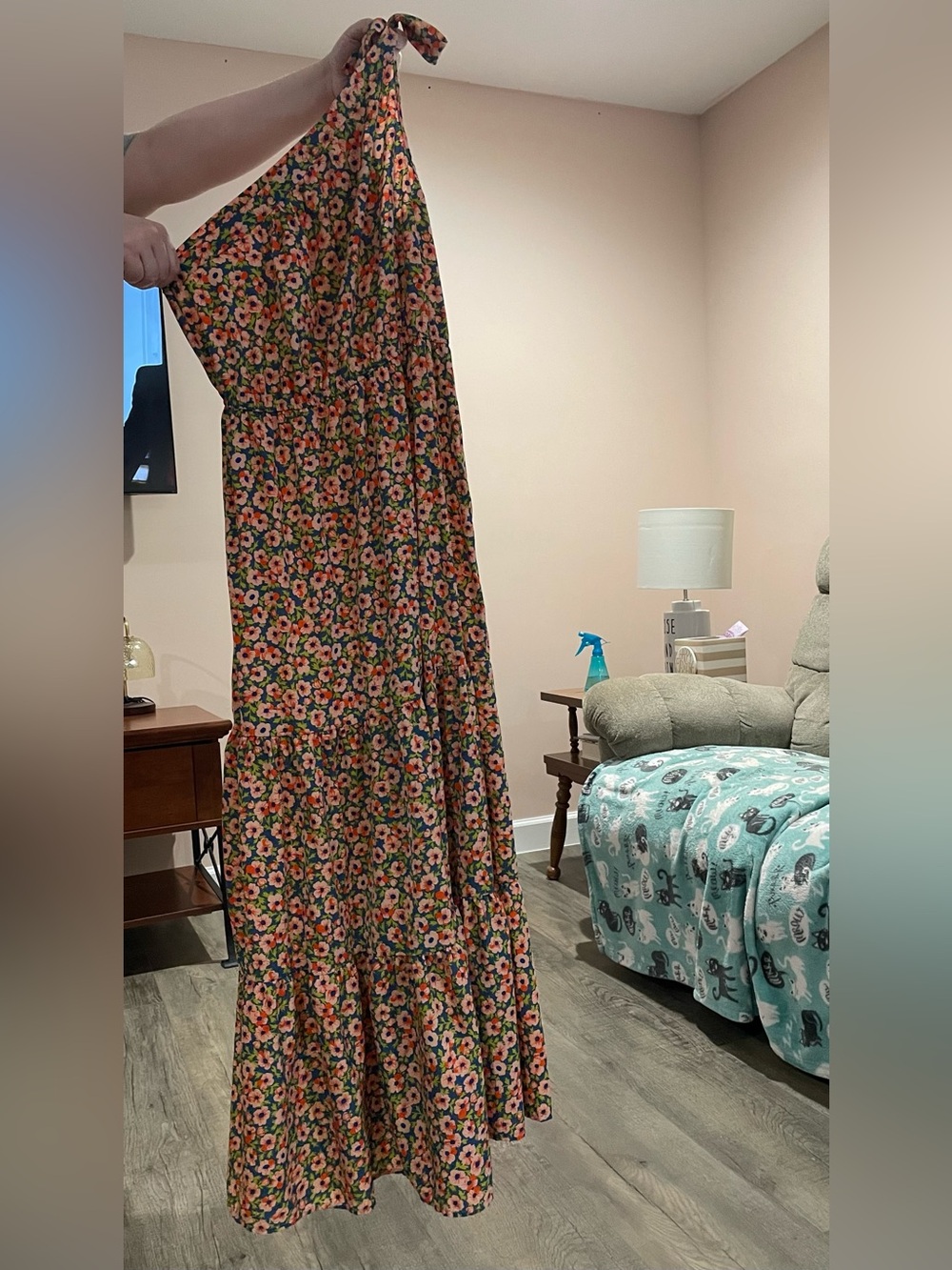One-Shoulder Floral Maxi Dress in Pink and Green